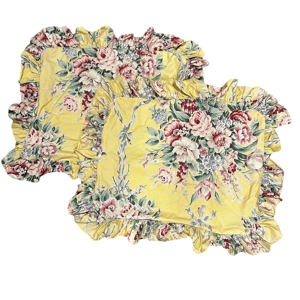 Ralph Lauren 2 Evelyn Floral Yellow Rectangle Pillow Sham Ruffle 25x20 in